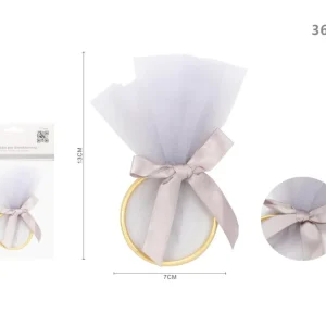 ADDOBBI BOMBONIERA CERCHIO CON VELO GRIGGIO ARGENTO