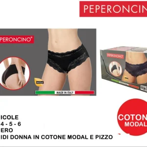 PEPERONCINO NICOLE Slip midi donna cotone pizzo nero