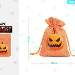 HALLOWEEN sacchetto di juta arancione  zucca 10x15cm 4pz