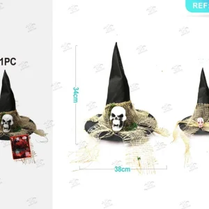 HALLOWEEN cappello da strega con testa di fantasma 34x38cm