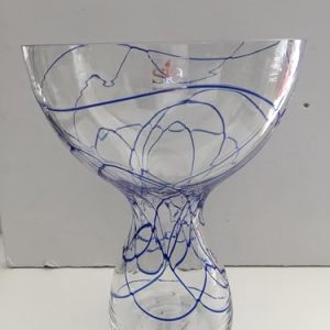 Generico Vaso portafiori trasparente con applicazioni disegno astratto in vetro di colore blu h 30 cm diam 22 cm by SIA