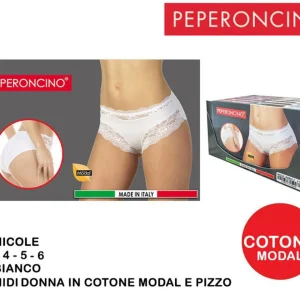 PEPERONCINO slip midi modal & pizzo cotone bianco Art. Nicole