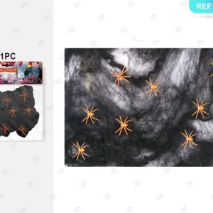 HALLOWEEN tessuto di cotone a rete nero 80g 8ragni