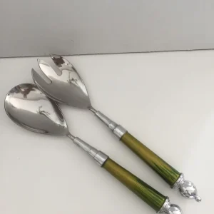 Posate per Insalata in Acciaio e Madreperla Verde