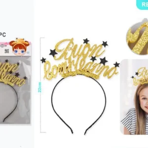 Cerchietto nero e oro “buon compleanno"