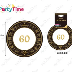 PIATTI di carta auguri 60 nero oro 17cm