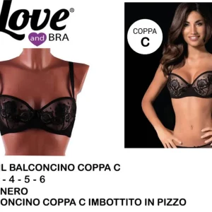 BALCONCINO reggiseno  coppa C inbottito in pizzo nero