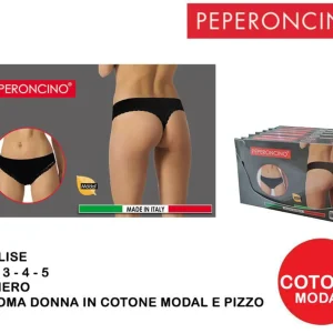 PEPERONCINO perizoma in pizzo & modal cotone nero Art.Elise