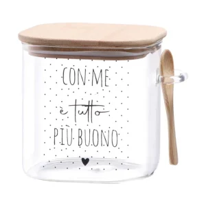 Barattolo in vetro borosilicato con coperchio e cucchiaio in bamboo