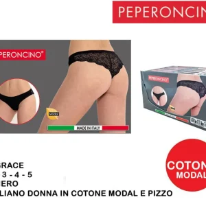 PEPERONCINO GRACE brasiliano Donna cotone pizzo nero